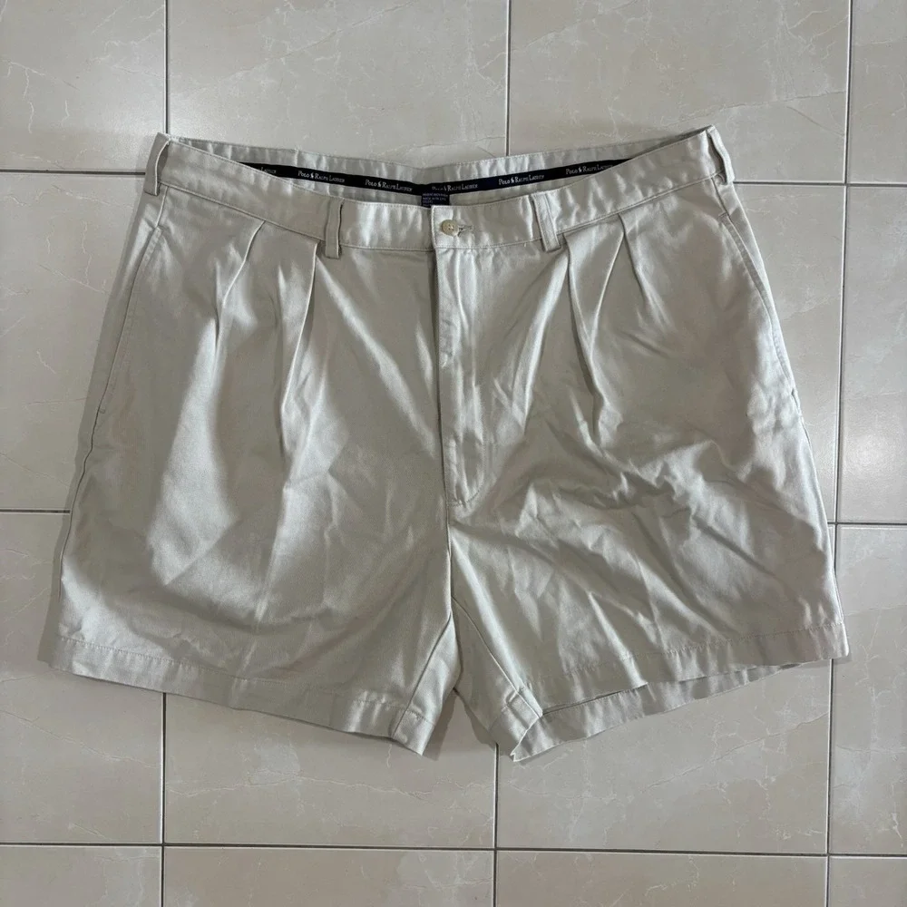 Vintage Polo Ralph Lauren Andrew Shorts Chino Men's 40 Double Pleat Beige Khaki